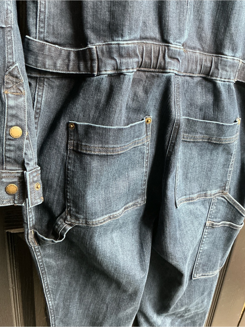 Women’s Blue Denim Workwear Jumpsuit - Classic Utility Style - Picture 8 of 14